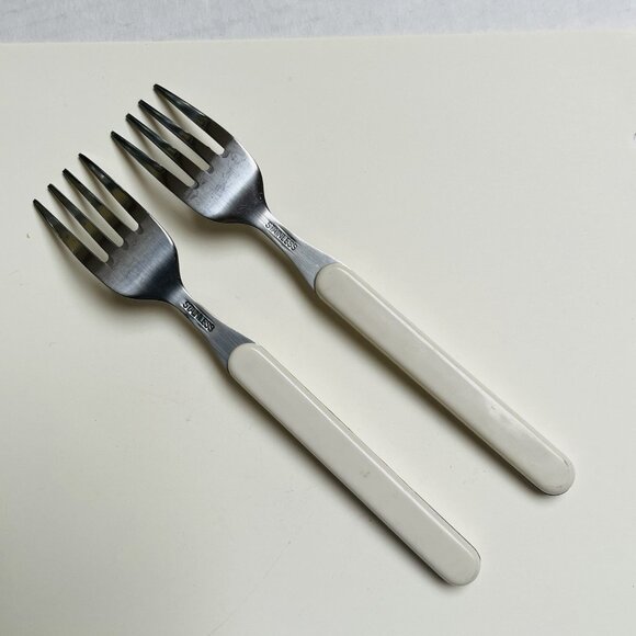 Picnic Time Flatware Silverware White Handle Stainless Steel Dining 2 Piece Fork - Picture 2 of 4